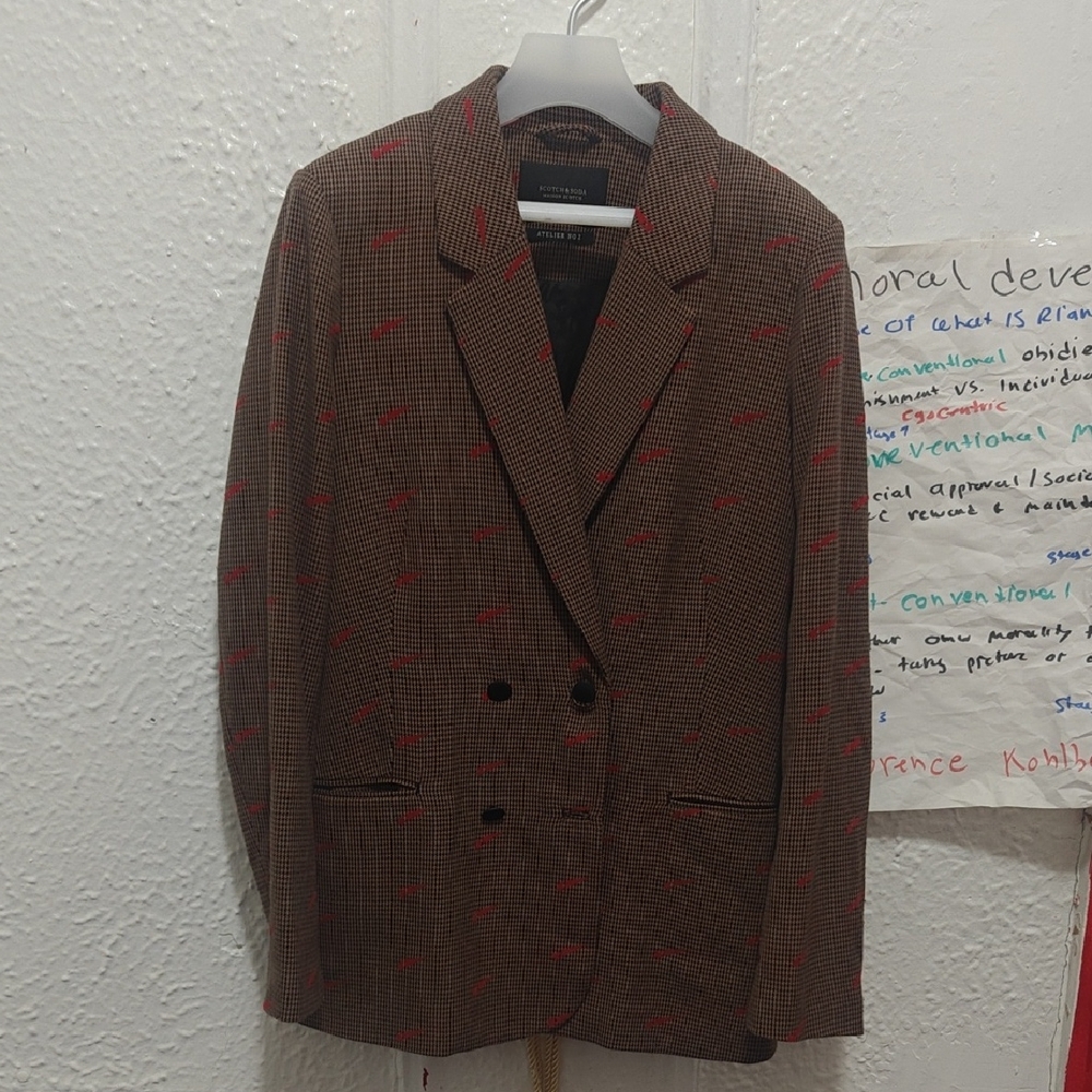 Scotch & Soda Brown and Red Patterned Blazer